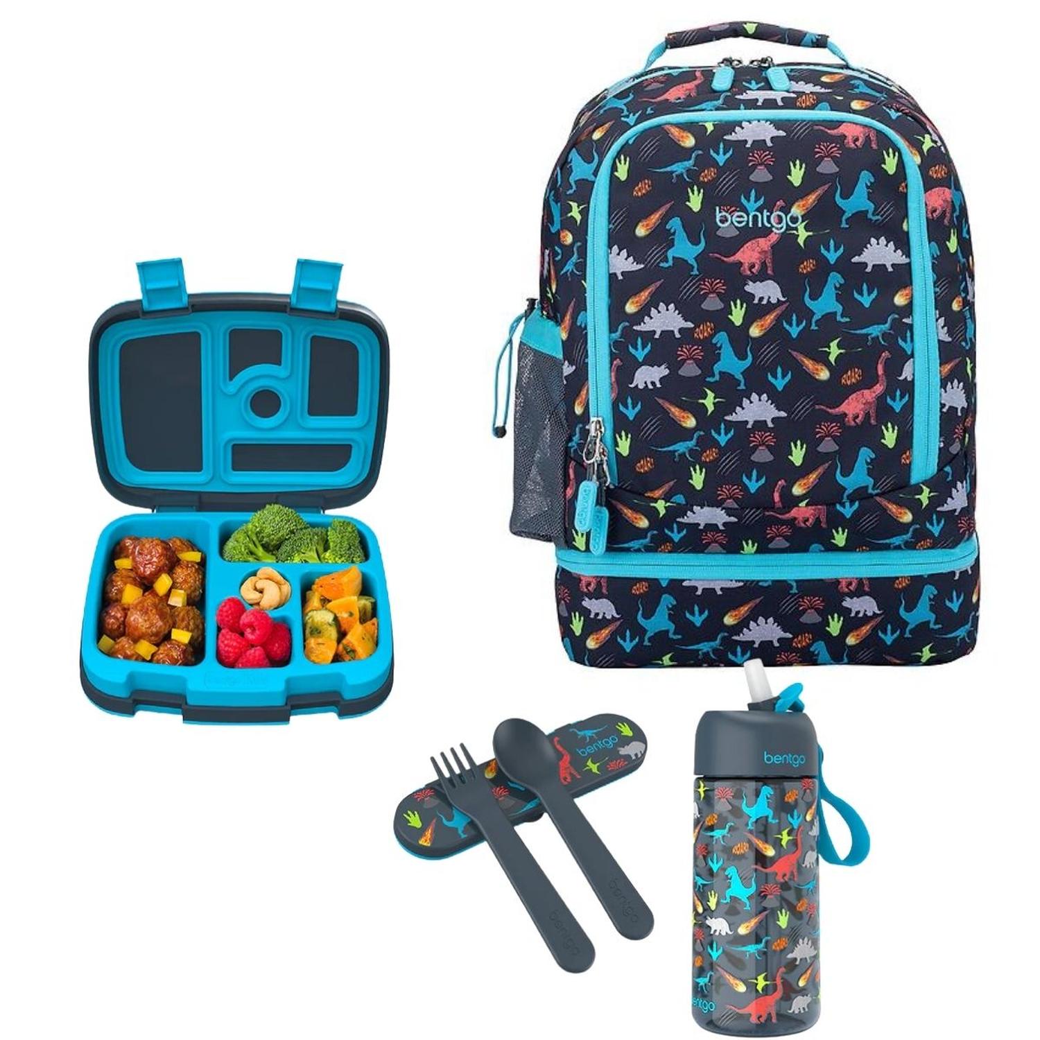 Set Bentgo Mochila 2 en 1, Lonchera, Cubiertos y Tomatodo - Dinosaurio