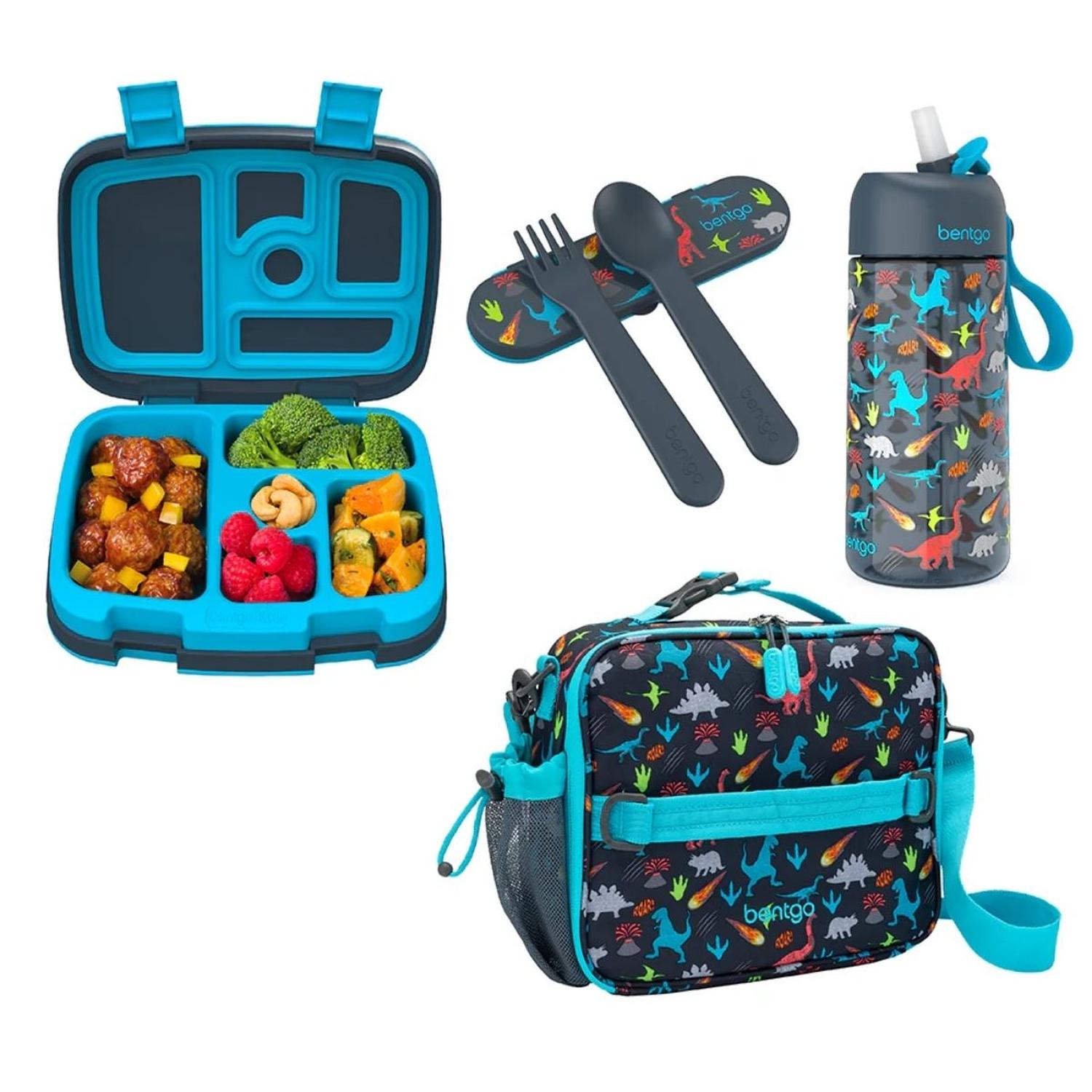 Set Bentgo Lonchera, Porta Lonchera, Cubiertos y Tomatodo - Dinosaurio