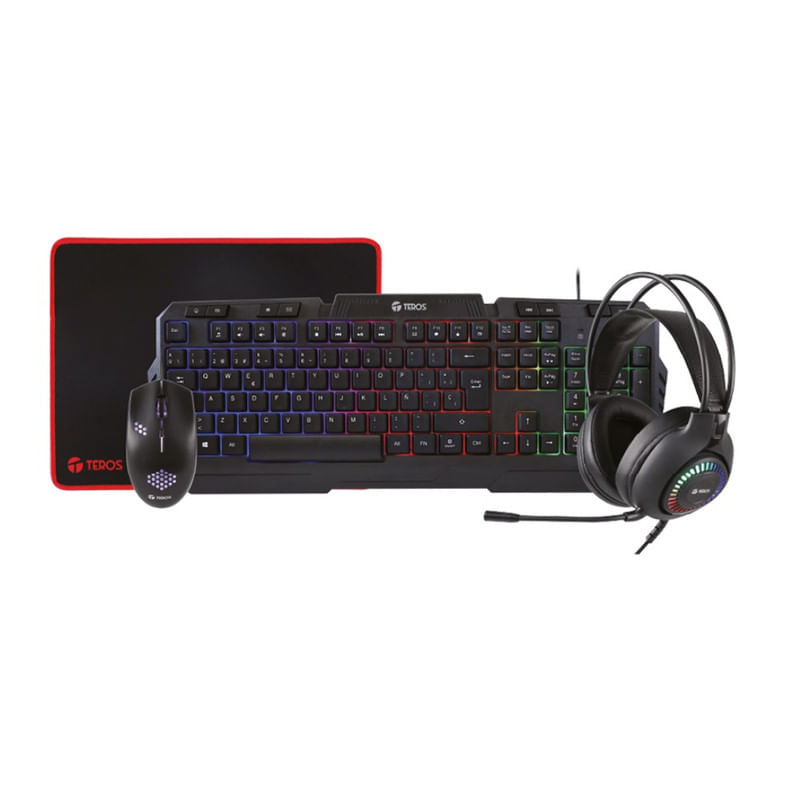 Kit 4 en 1 Teros TE-4063N TE4063N Teclado Multimedia Mouse Headset Mouse Pad