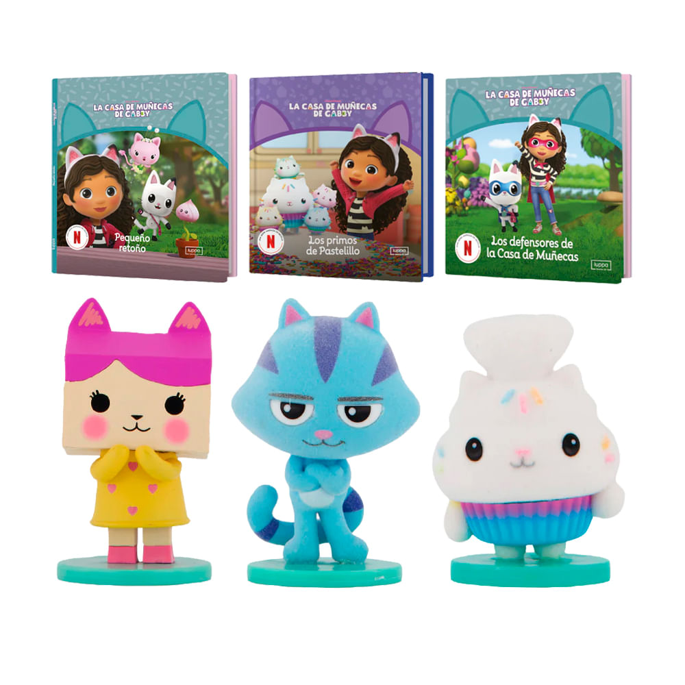 Set 3 Personajes Casa de Gabby y 3 Libros de Cuentos
