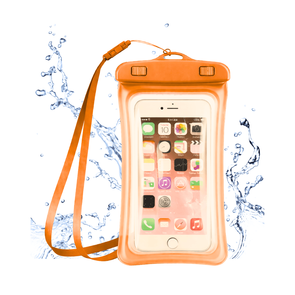 Funda Acuática con Flotador para Celular Sellado Hermético Naranja