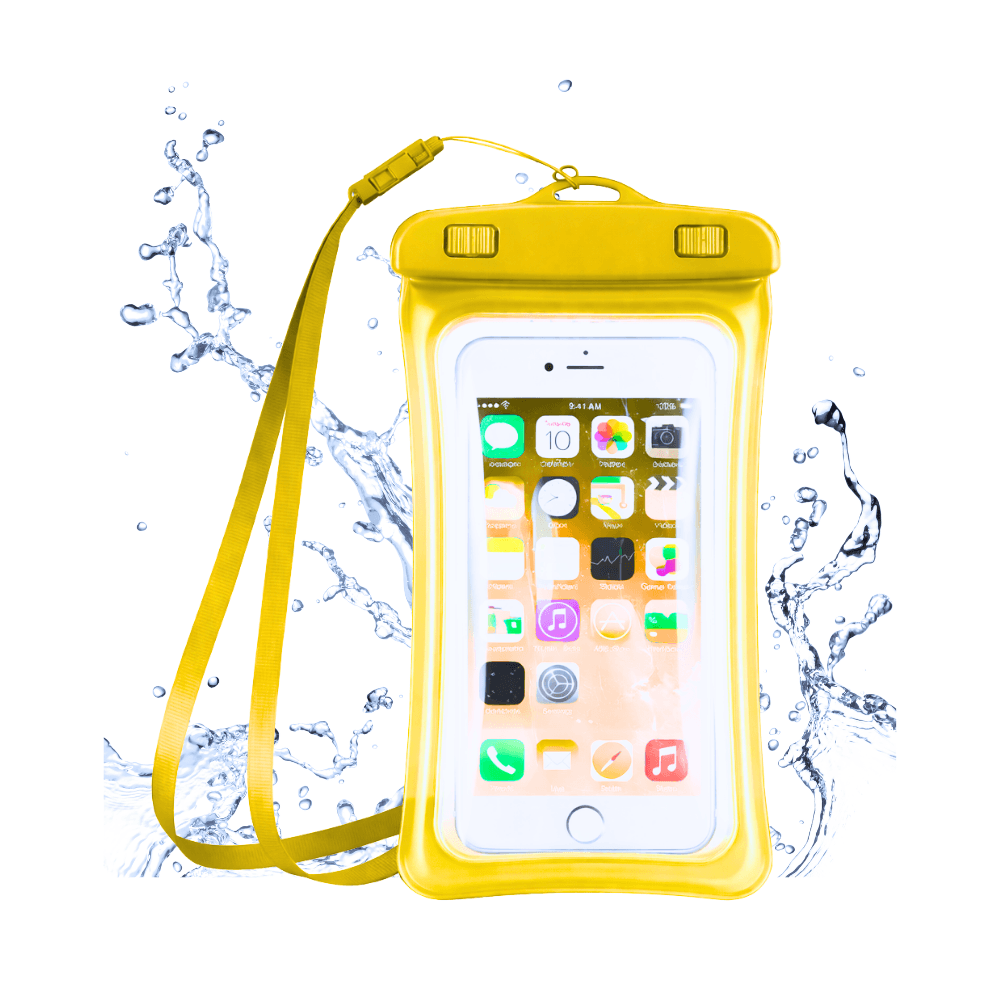 Funda Acuática con Flotador para Celular Sellado Hermético Amarillo