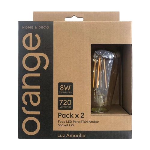 Pack x 2 Foco Led Pera 8W Luz Cálida Ambar Orange