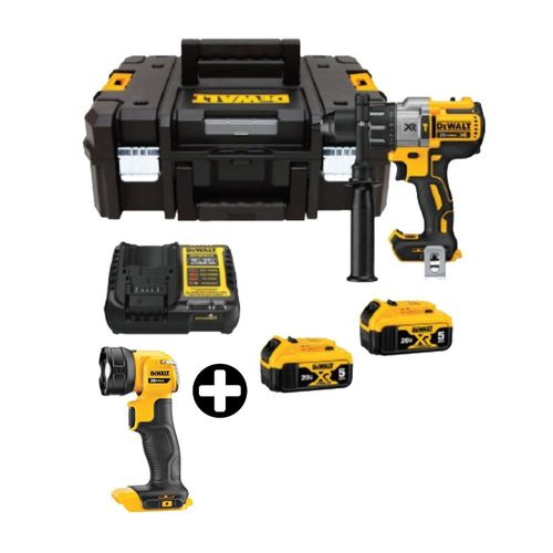 COMBO Taladro DCD996P2T-B2 20V-3V + 2 Bateria 5Ah + Maleta Tstack + Linterna LED Dewalt Modelo DCL040 20V