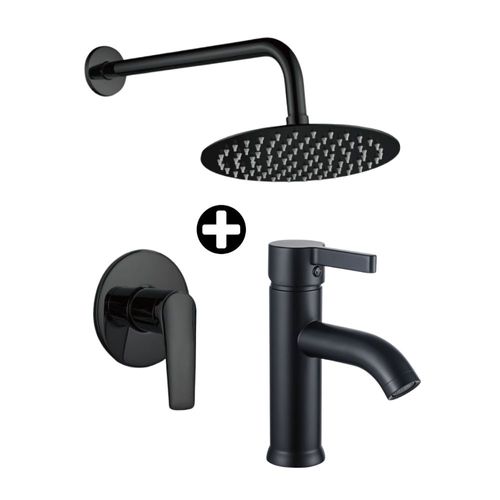 COMBO Mezcladora para Lavatorio Monocomando Baja Neo Negro + Mezcladora de Ducha Monocomando 5371PLBMB Negro Orange