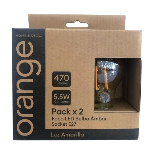 Pack x 2 Foco Led Bulbo 5.5W Luz Cálida Ambar Orange
