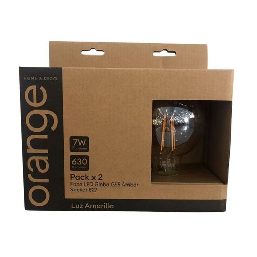 Pack x 2 Foco Led G95 7W Luz Cálida Ambar Orange