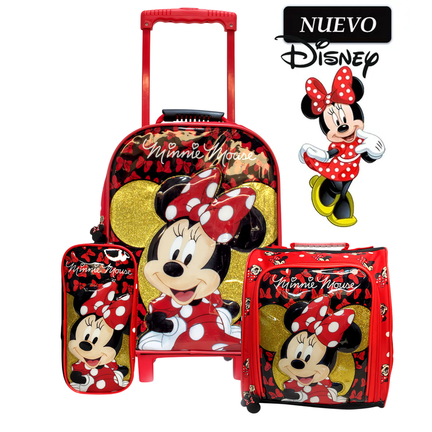 Set de Mochila con Ruedas Oficio Lonchera y Cartuchera Minnie Rojo DLX4-MNM-163