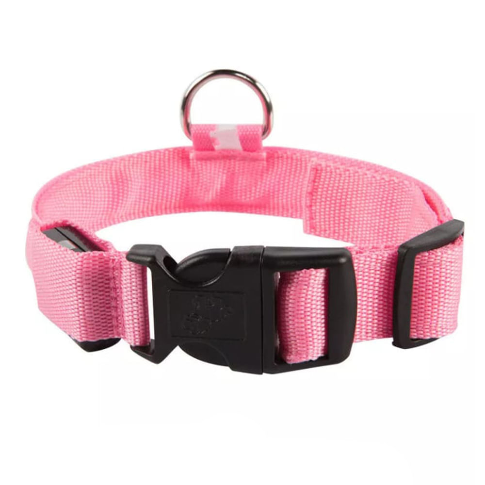 Collar Correa con Luces Mascota Perro Gato Rosado
