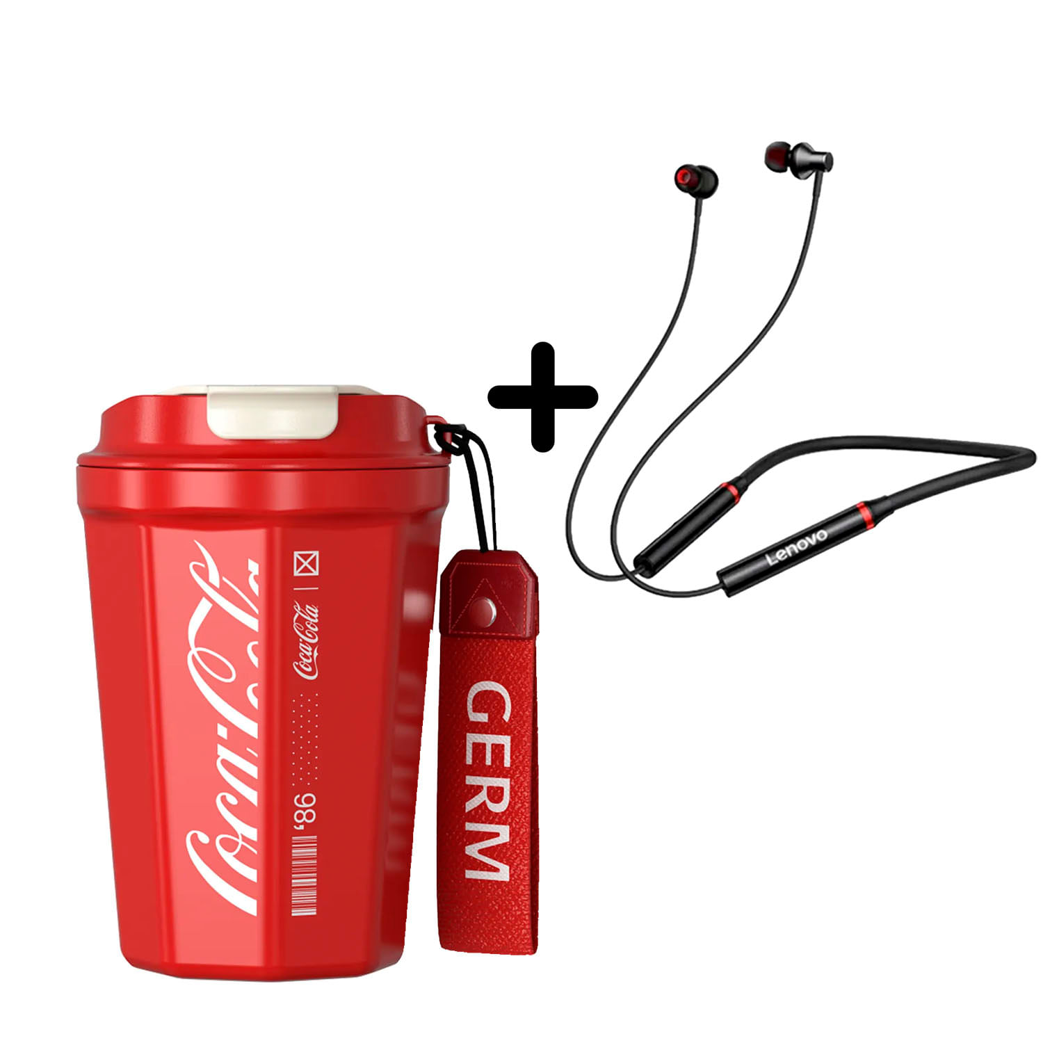 Combo Vaso Coca-Cola Rojo 390 ml + Audífono Lenovo HE05X