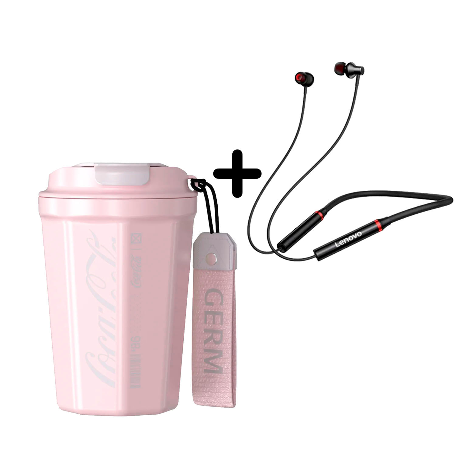 Combo Vaso Coca-Cola Rosa 390 ml + Audífono Lenovo HE05X