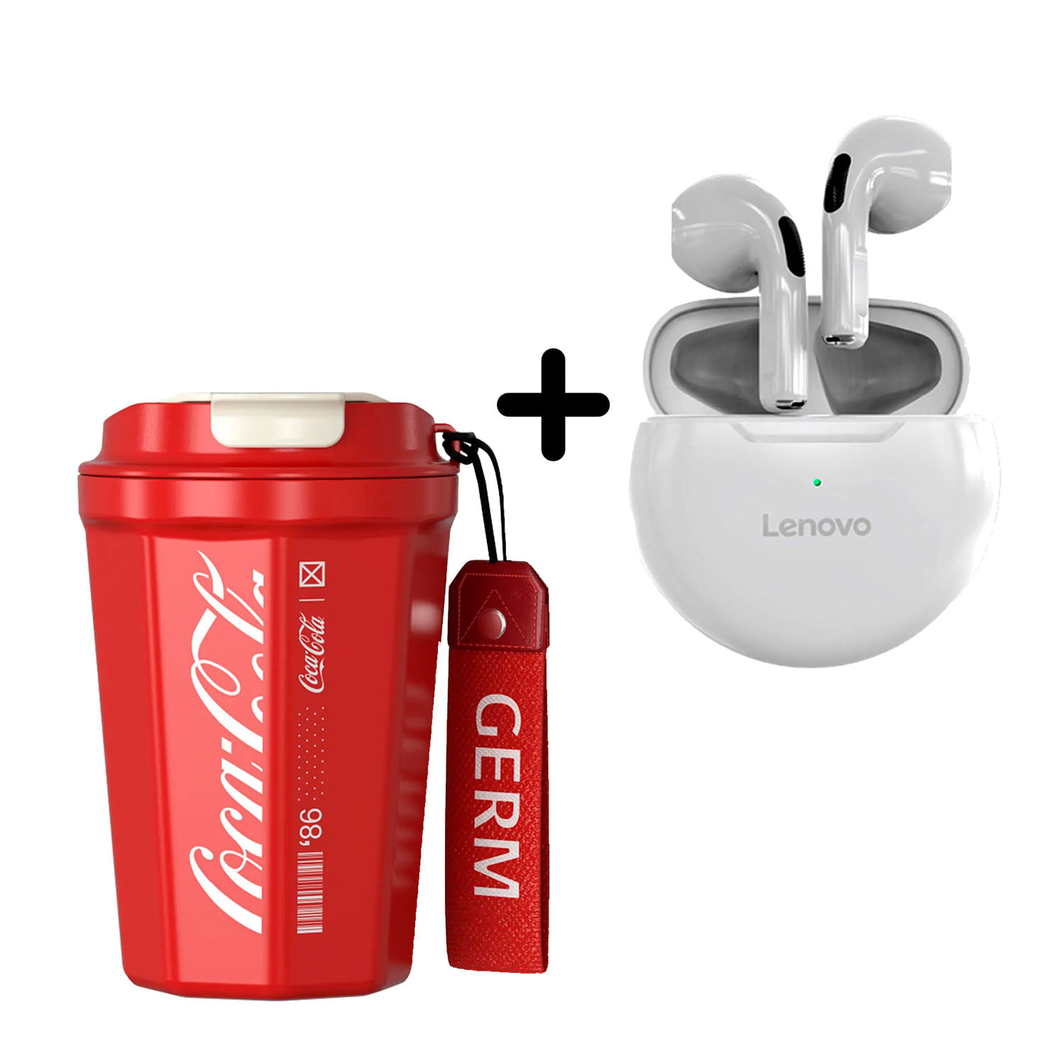 Combo Vaso Coca-Cola Rojo 390 ml + Audífono Lenovo HT38 Blanco