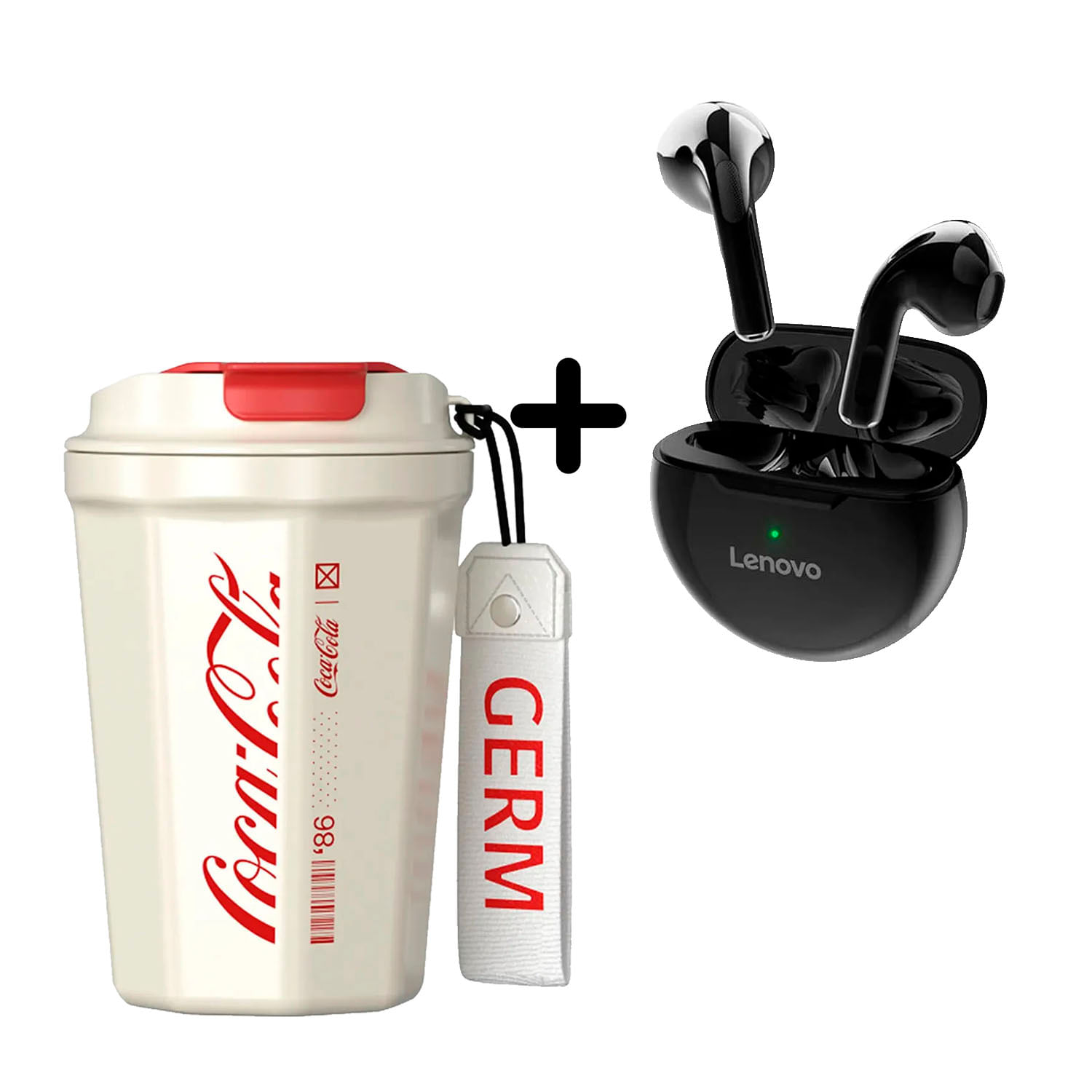 Combo Vaso Coca-Cola Beige 390 ml + Audífono Lenovo HT38 Negro