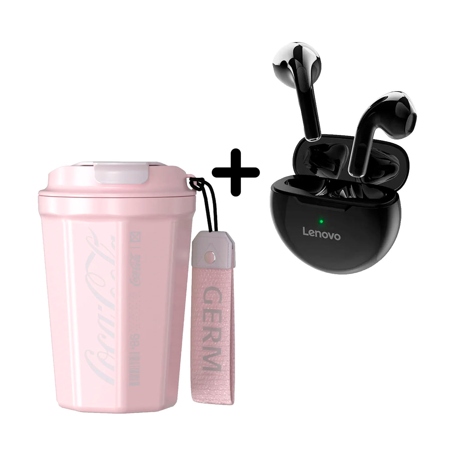 Combo Vaso Coca-Cola Rosa 390 ml + Audífono Lenovo HT38 Negro