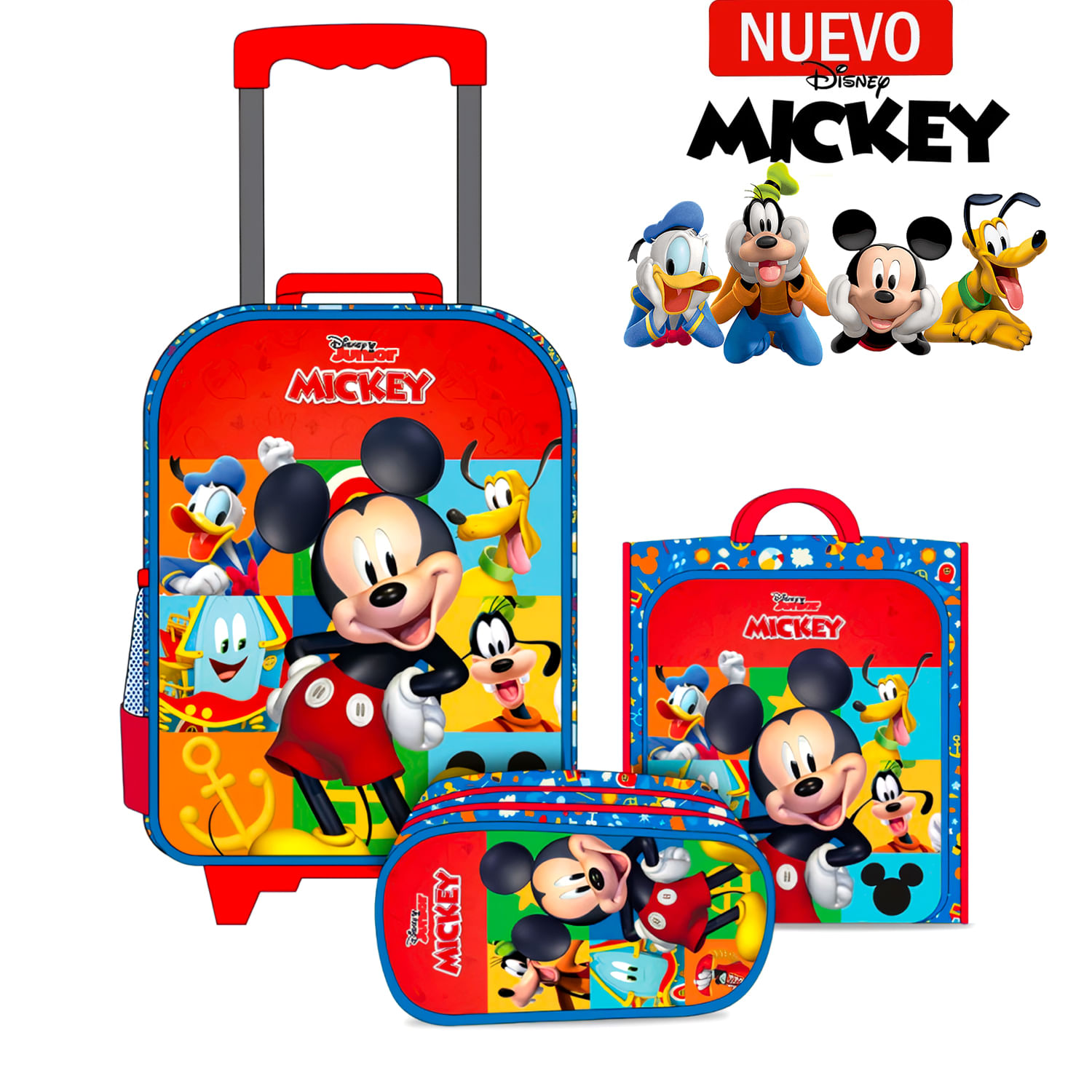 Set de Mochila con Ruedas Oficio Lonchera y Cartuchera MICKEY DLX2-MCK-163
