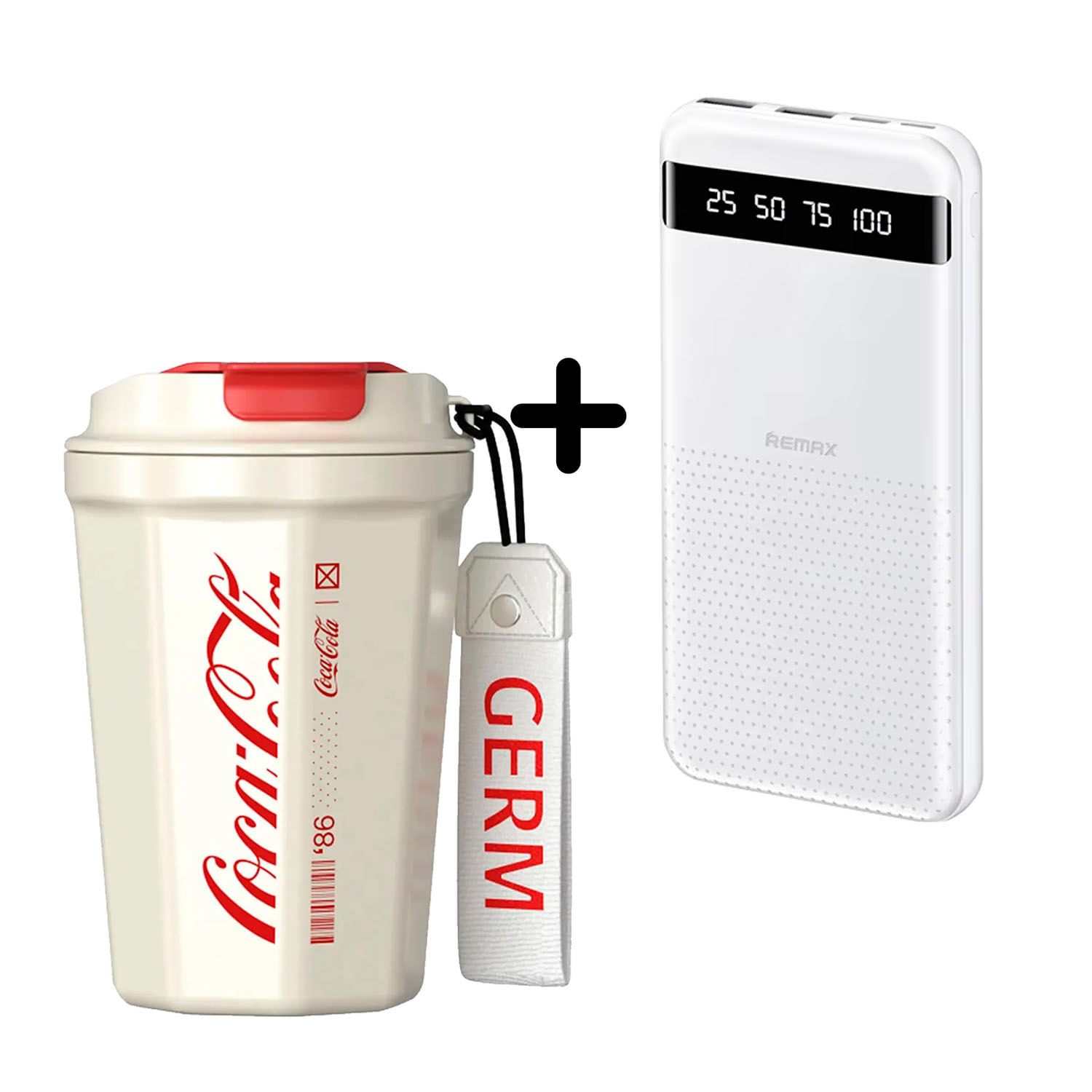 Combo Vaso Coca-Cola Beige 390 ml + Power Bank Remax RPP-10 Blanco