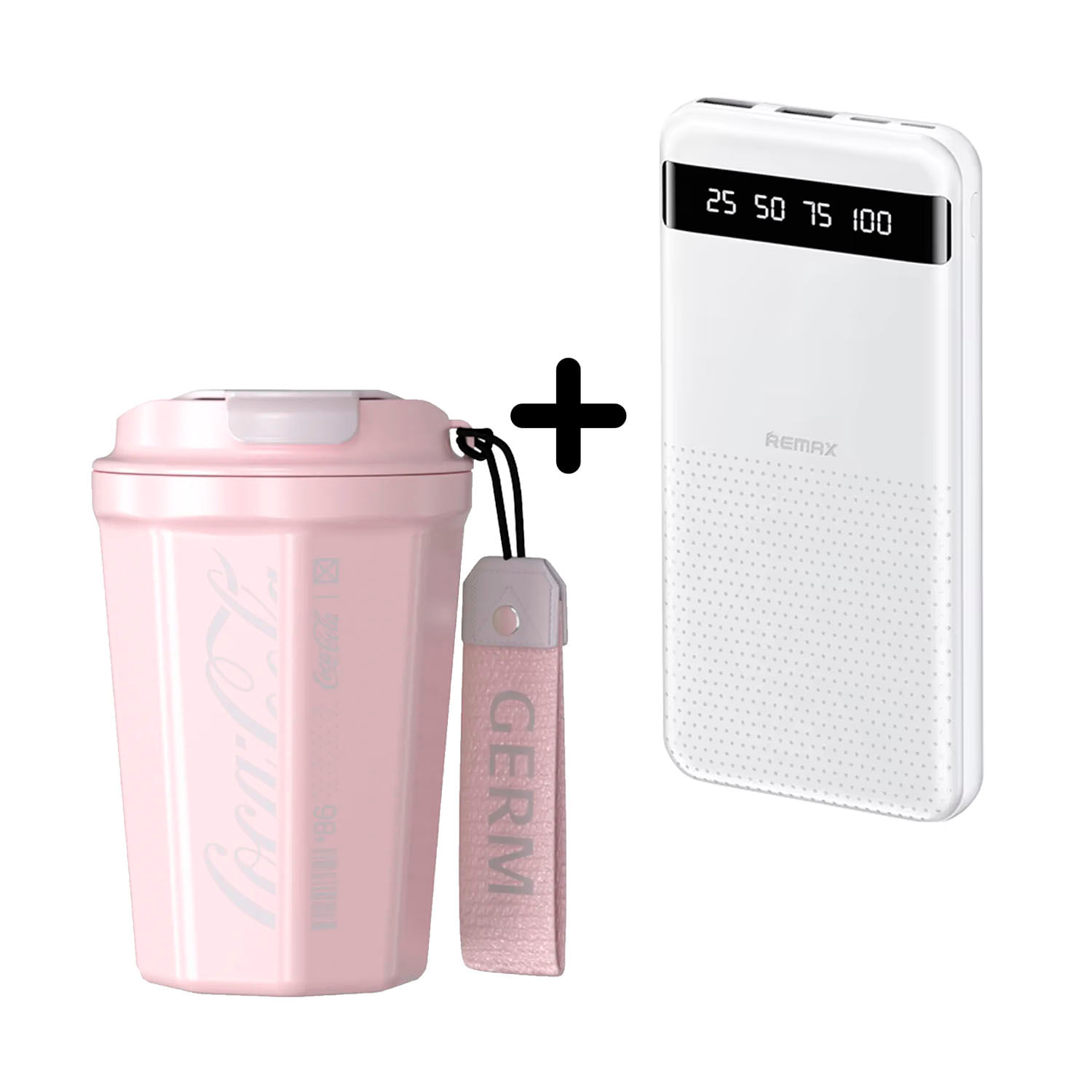Combo Vaso Coca-Cola Rosa 390 ml + Power Bank Remax RPP-10 Blanco