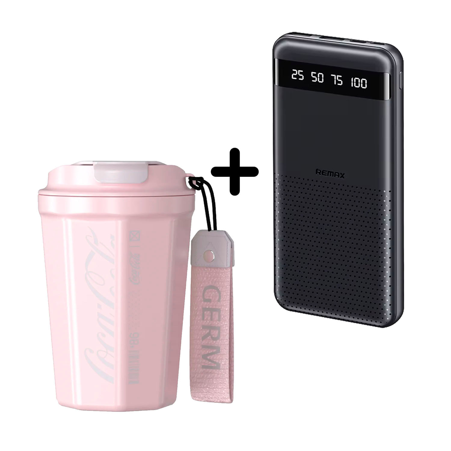 Combo Vaso Coca-Cola Rosa 390 ml + Power Bank Remax RPP-10 Negro