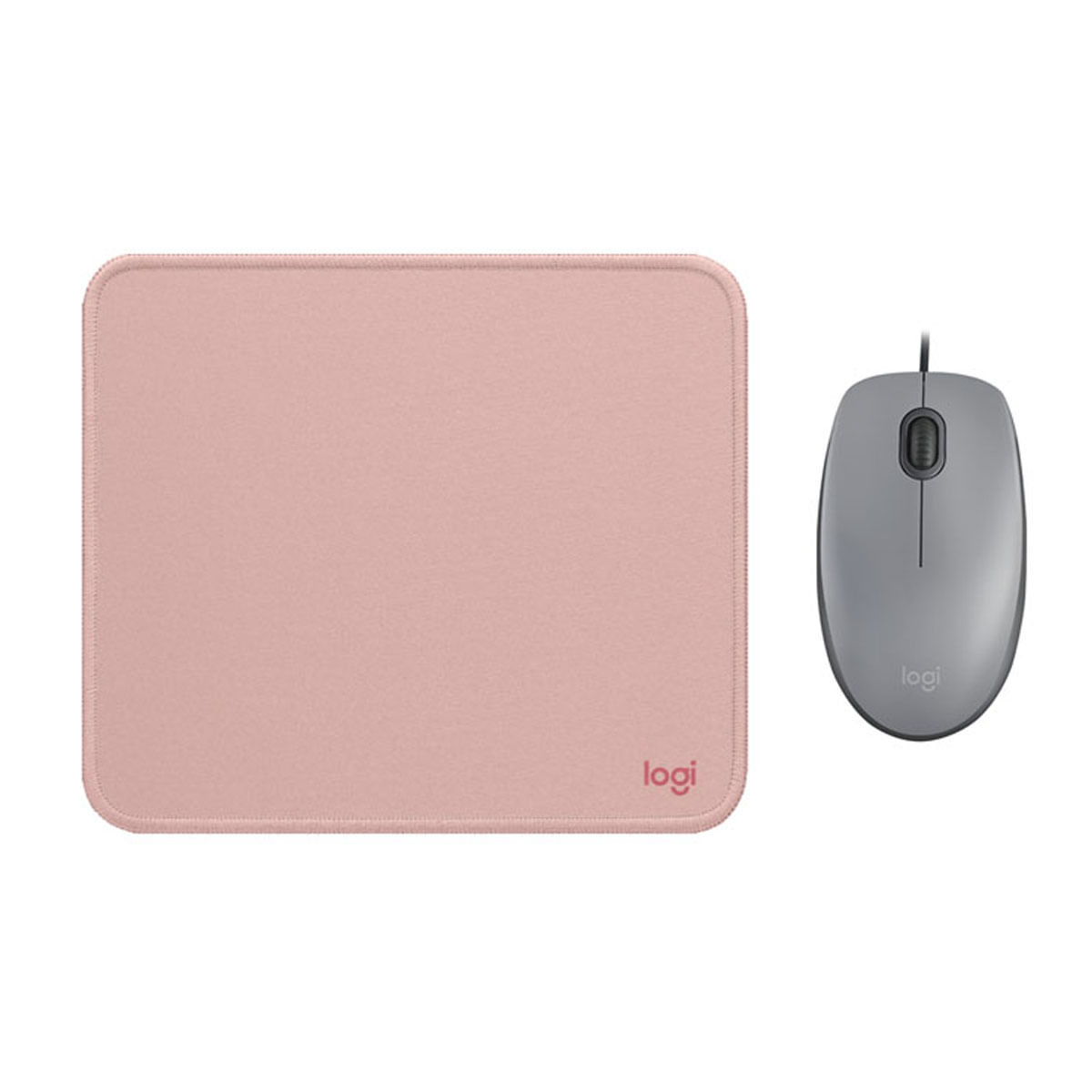 COMBO LOGITECH MOUSE M110 GRIS Y PAD MOUSE ROSADO