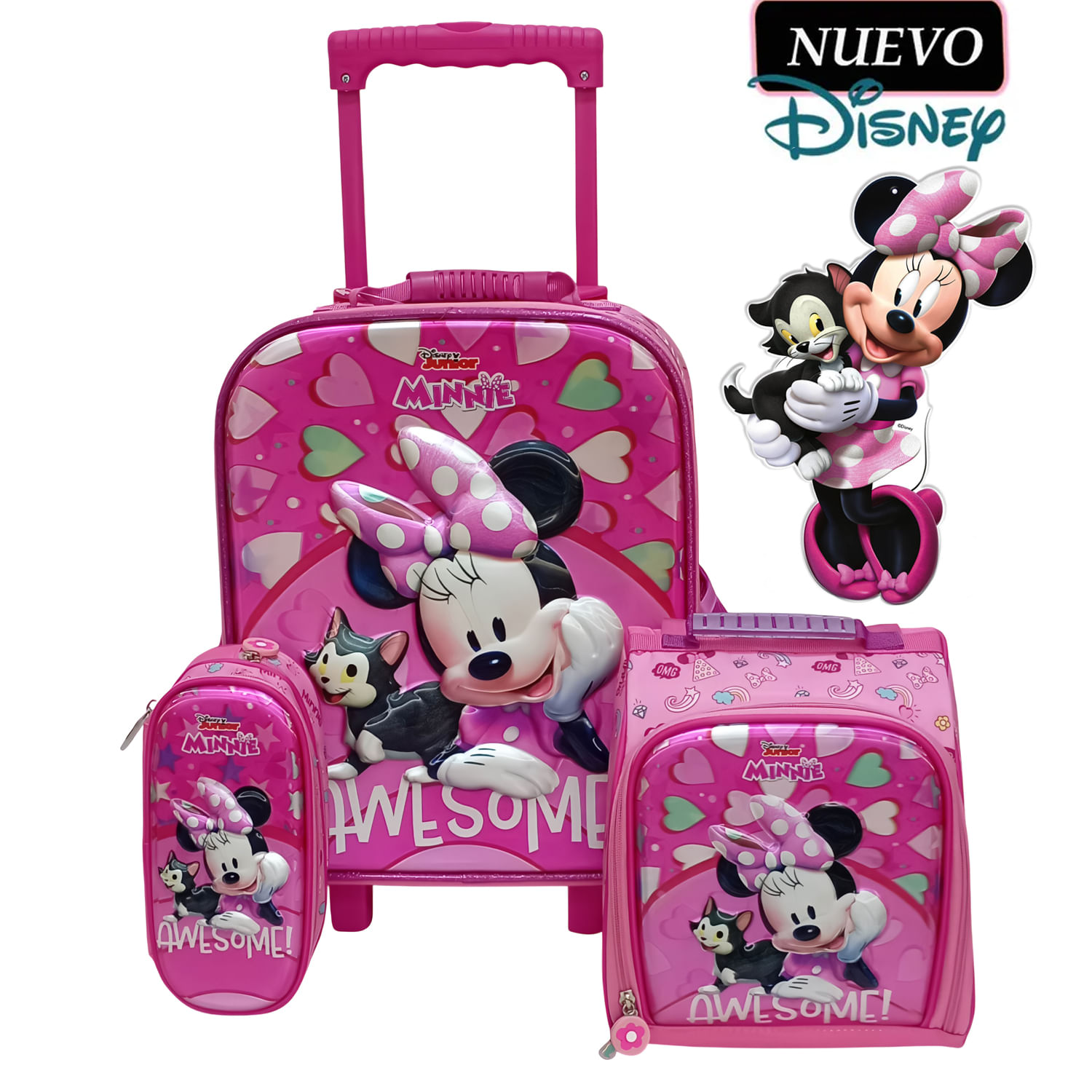Set de Mochila con Ruedas Oficio Lonchera y Cartuchera Minnie Mouse Rosa DLX2-MNM-163
