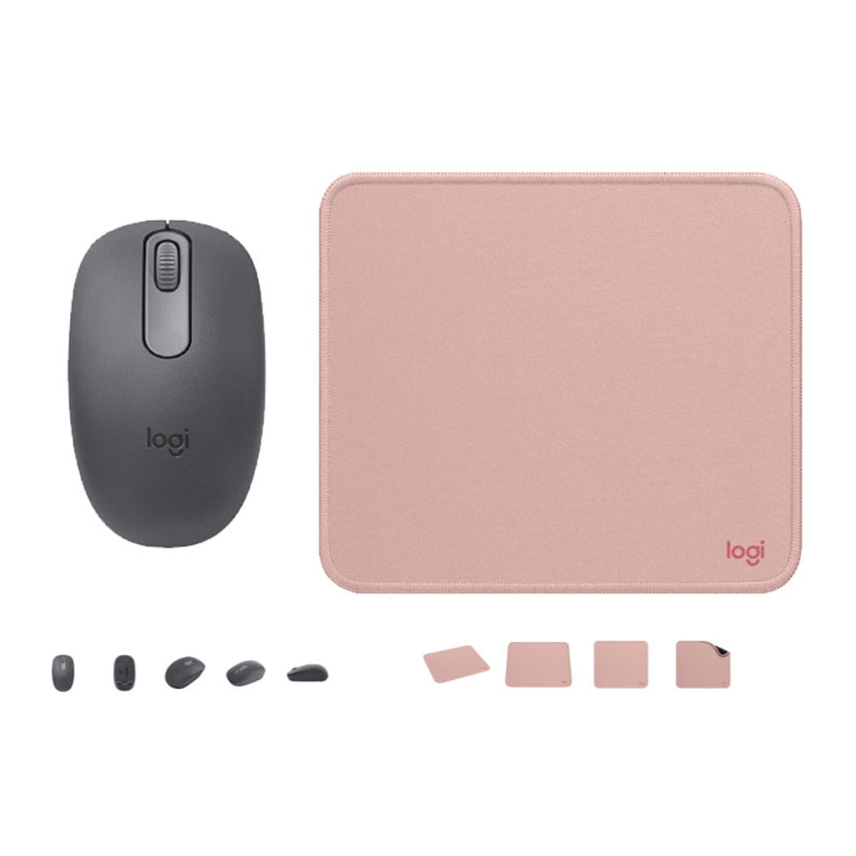 COMBO LOGITECH MOUSE M196 NEGRO Y PAD MOUSE ROSADO