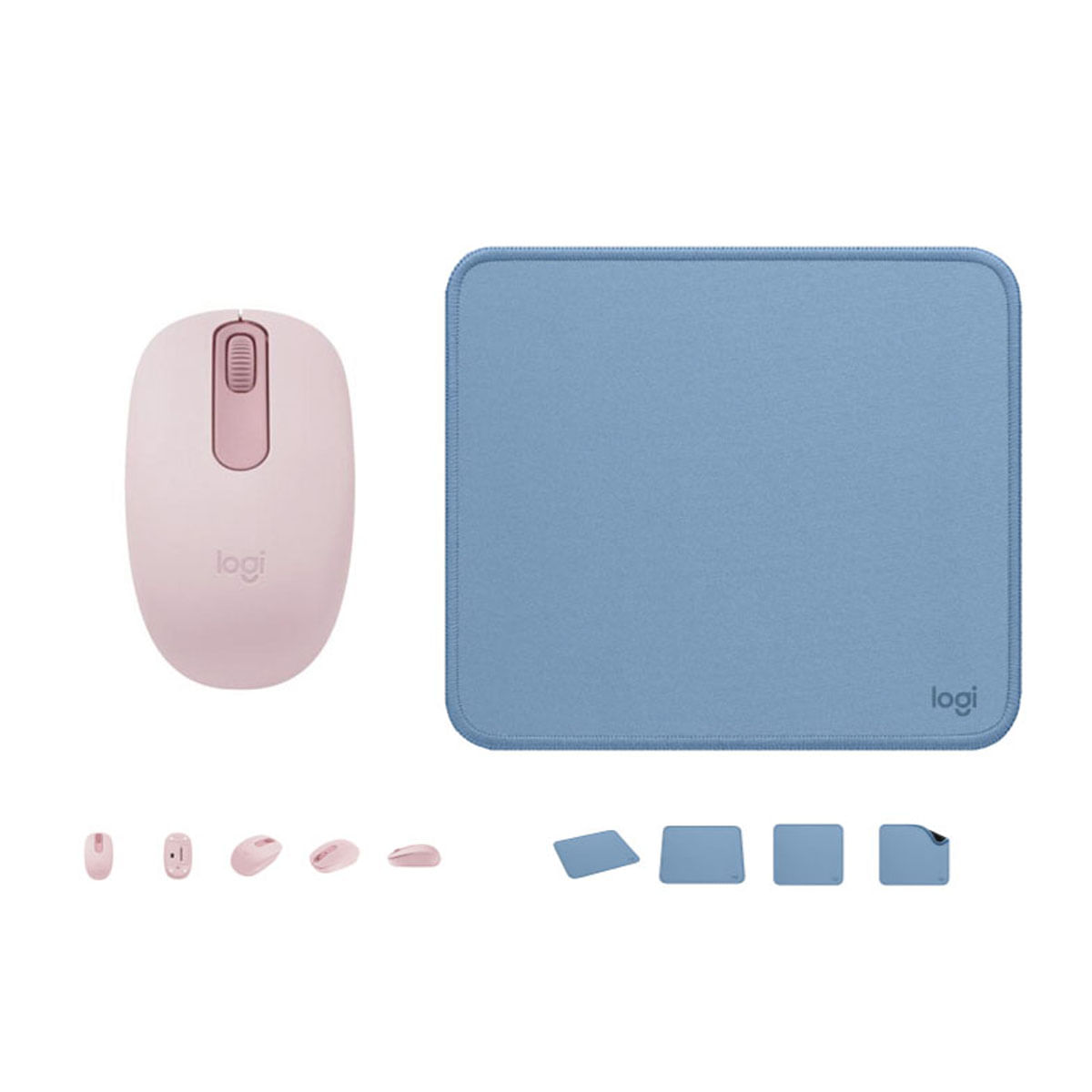 COMBO LOGITECH MOUSE M196 ROSADO Y PAD MOUSE AZUL