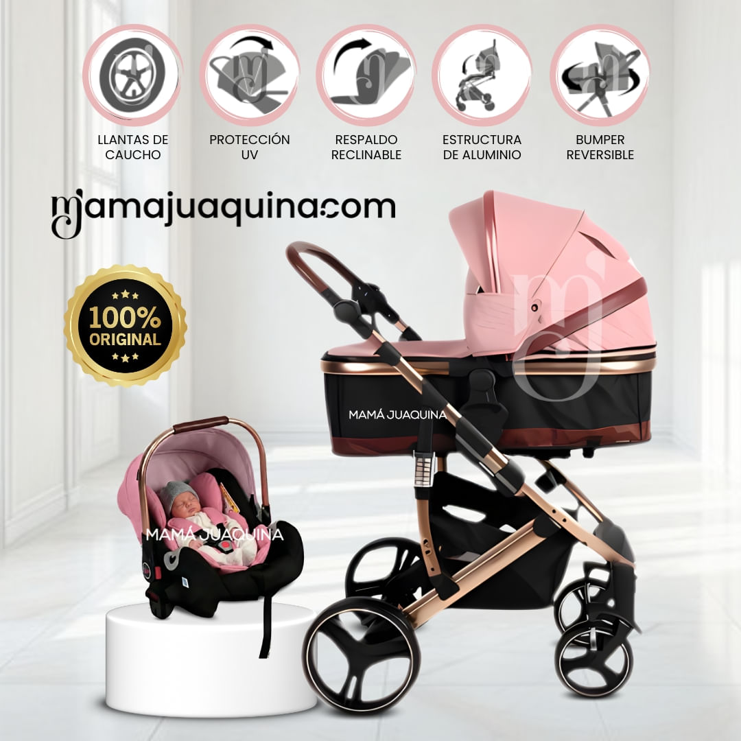 Coche Moisés Travel System Con Portabebé «MARQUILIA» Rosa