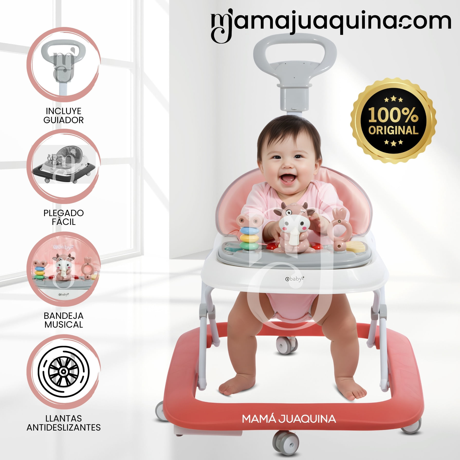 Andador con Bandeja Musical «FALL GUYS»  Rosa