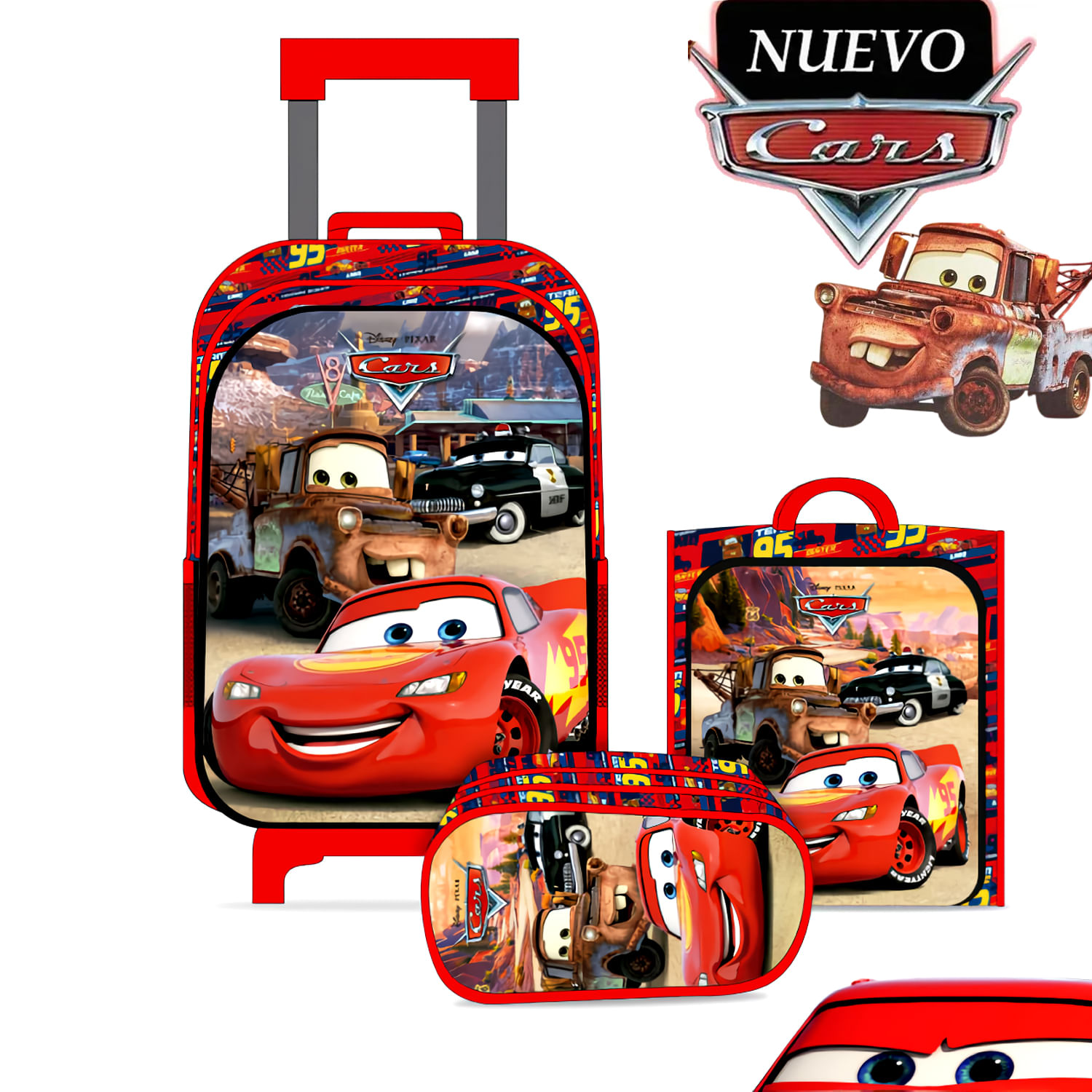 Set de Mochila Oficio Cars con Ruedas Cartuchera Y Lonchera   CARS-4-163