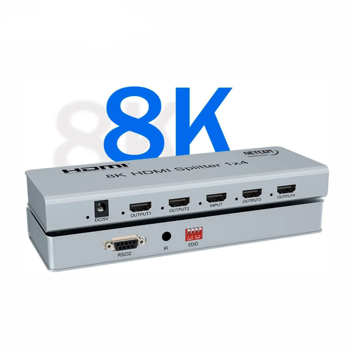 Splitter HDMI 1x4 Metalico 2.1 8K 60Hz 4 pantallas HDCP 2.3 RS232