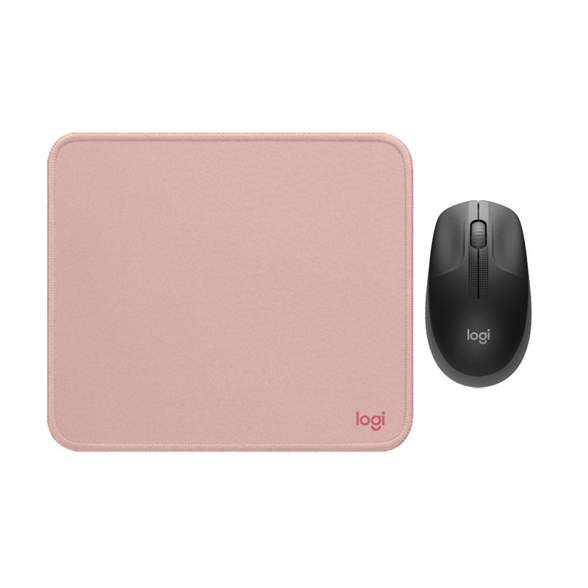 COMBO LOGITECH MOUSE M190 GRIS Y PAD MOUSE ROSADO