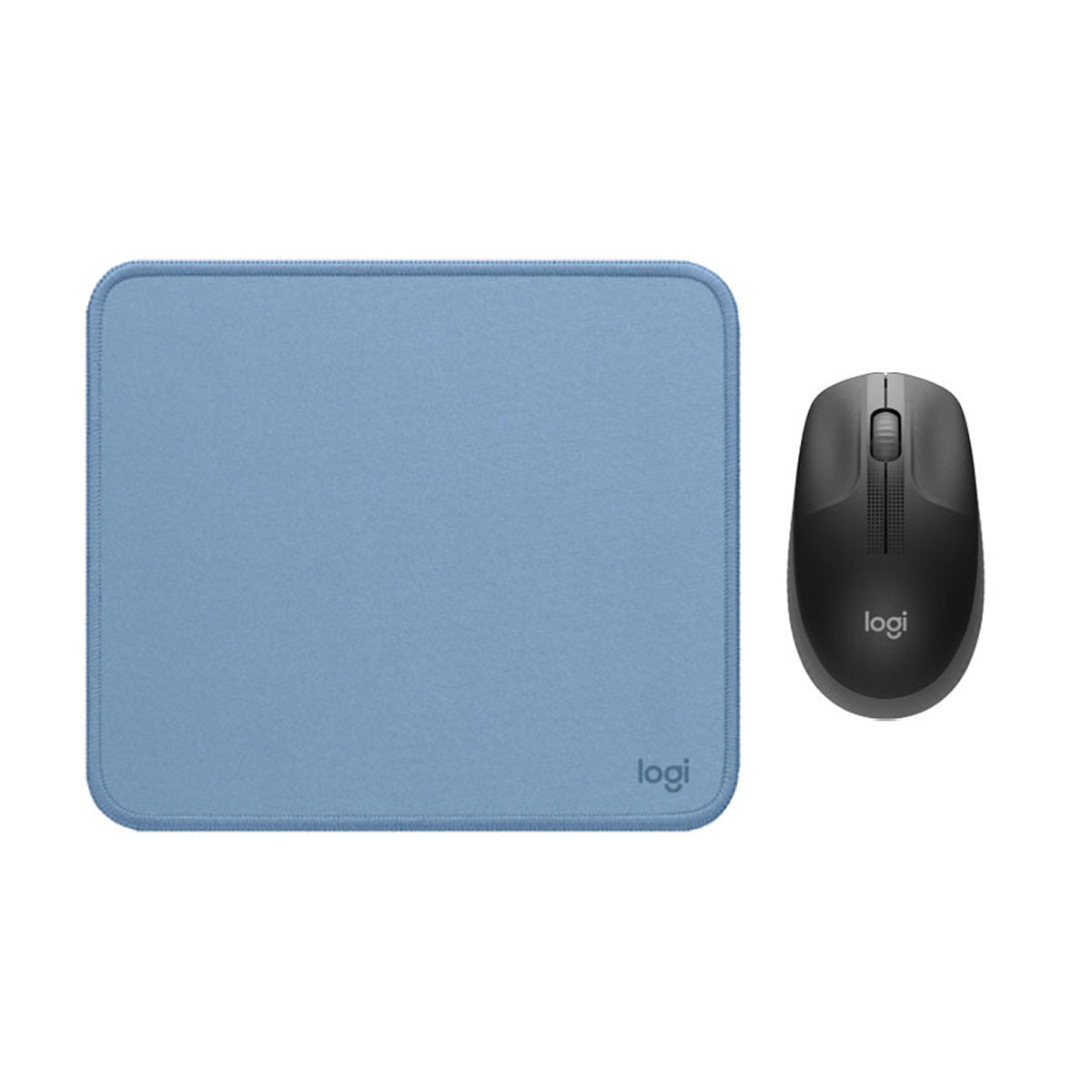 COMBO LOGITECH MOUSE M190 GRIS Y PAD MOUSE AZUL