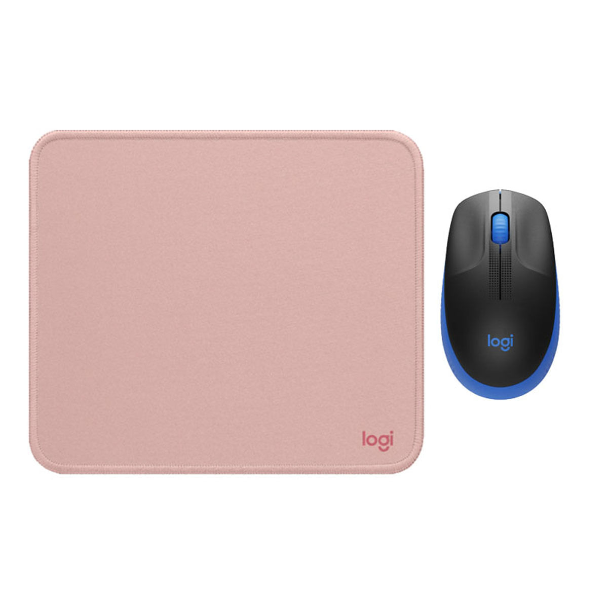 COMBO LOGITECH MOUSE M190 AZUL Y PAD MOUSE ROSADO