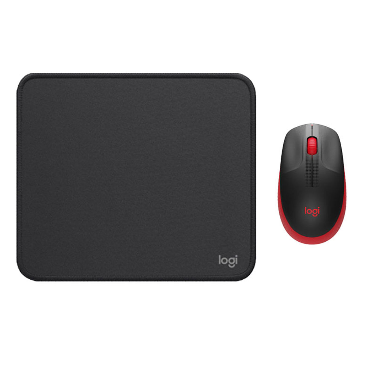 COMBO LOGITECH MOUSE M190 ROJO Y PAD MOUSE NEGRO
