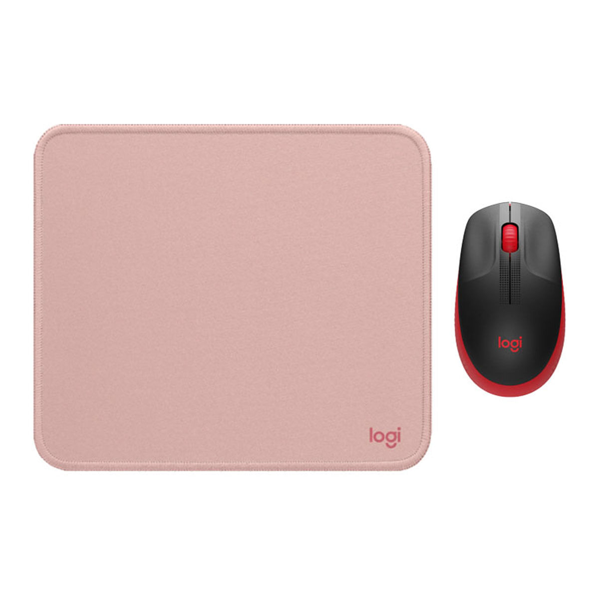 COMBO LOGITECH MOUSE M190 ROJO Y PAD MOUSE ROSADO