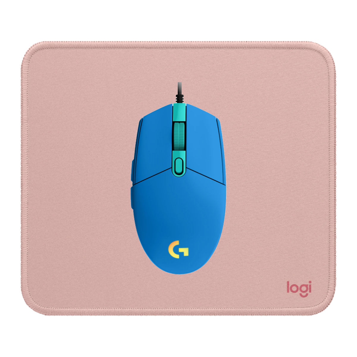 COMBO LOGITECH MOUSE G203 AZUL Y PAD MOUSE ROSADO