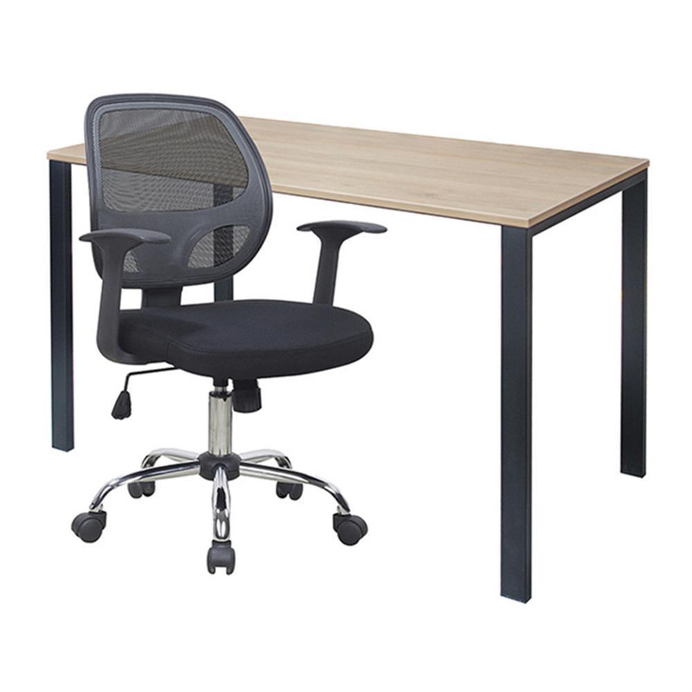 Combo 1 Escritorio Krona 120X60 Rovere Base Negro + 1 Silla Almira Giratoria - Ziyaz