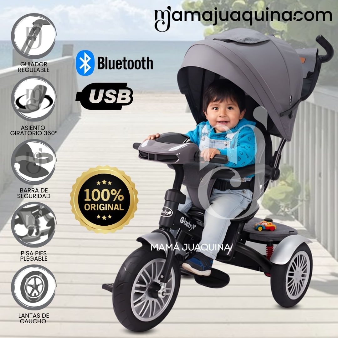 Triciclo Guiador 3 En 1 Ebaby «ZOE» Gris