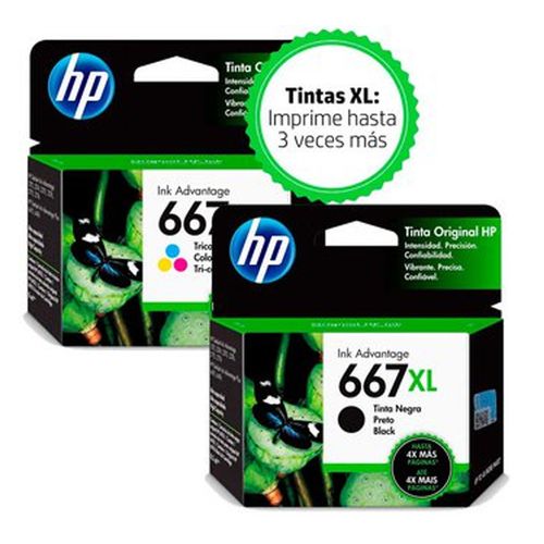 Pack de Cartucho de Tinta HP 667XL Tricolor + Black