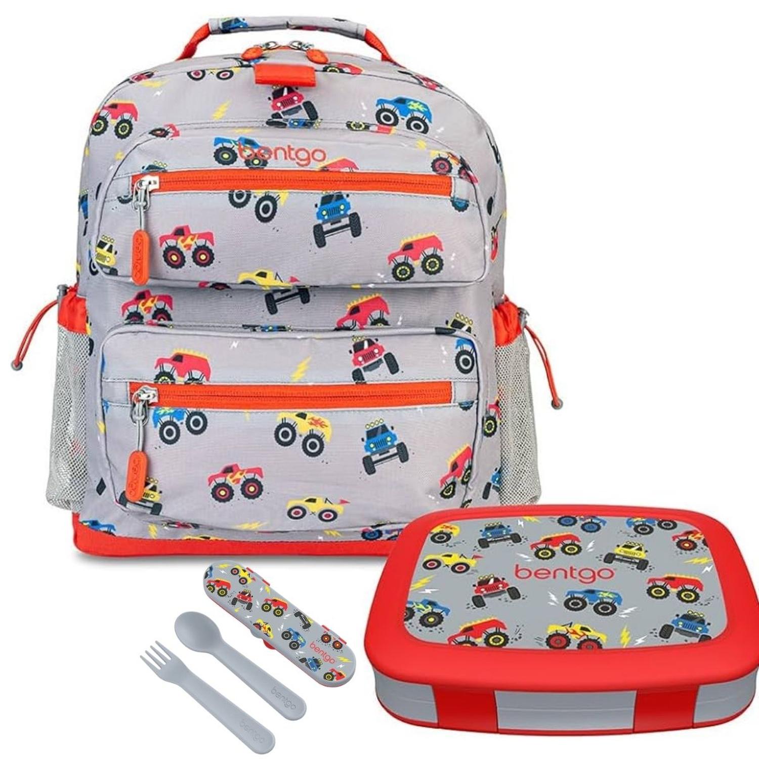 Set Lonchera, Mochila Escolar y Cubiertos Bentgo Kids - Camiones