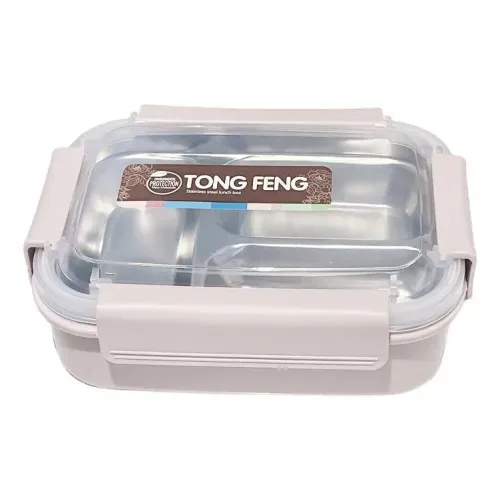 Taper Lunch Box 3 Divisiones Acero Inoxidable Tapa Hermetica Blanco Hueso