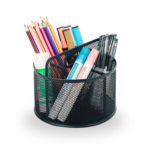 Portalápices Giratorio Metal Mesh Negro para Escritorio