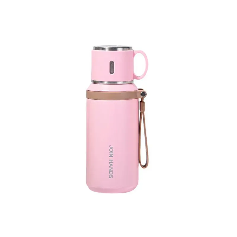 Termo de Acero Inoxidable con asa y cinta Rosado 600 ml