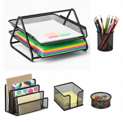 Set Organizador para Escritorio de Malla Metálica 5 Piezas