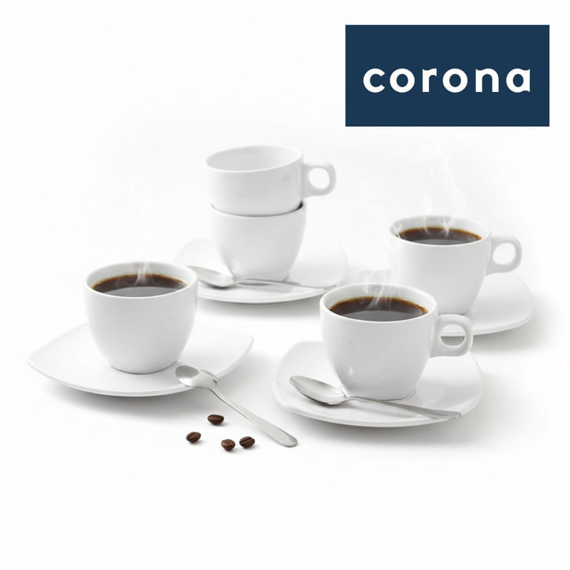 Set x24 Piezas Taza y Plato Corona d Porcelana Premium 101ml