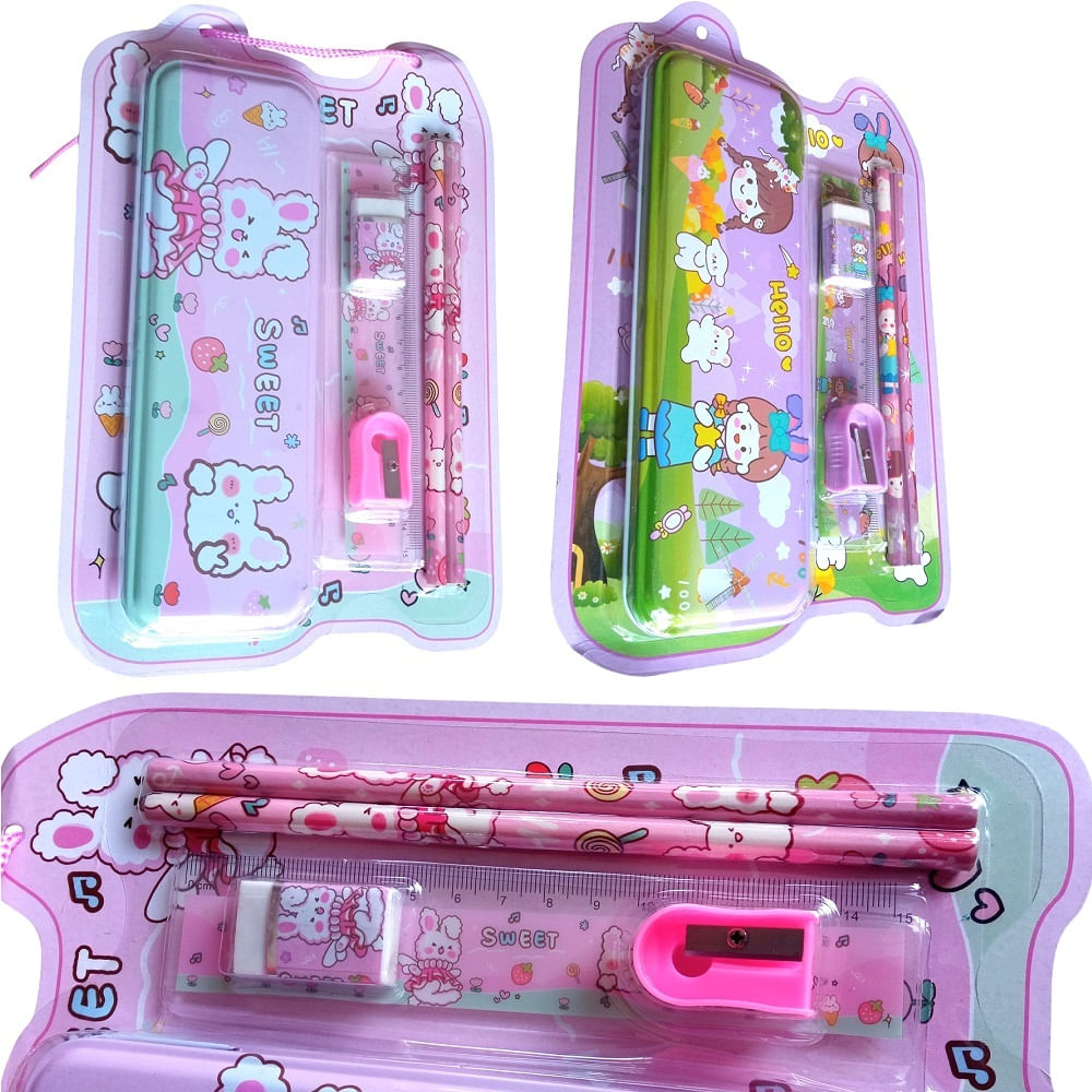 Juego de Una cartuchera lápices borrador y otros útiles escolares  - Niñas
