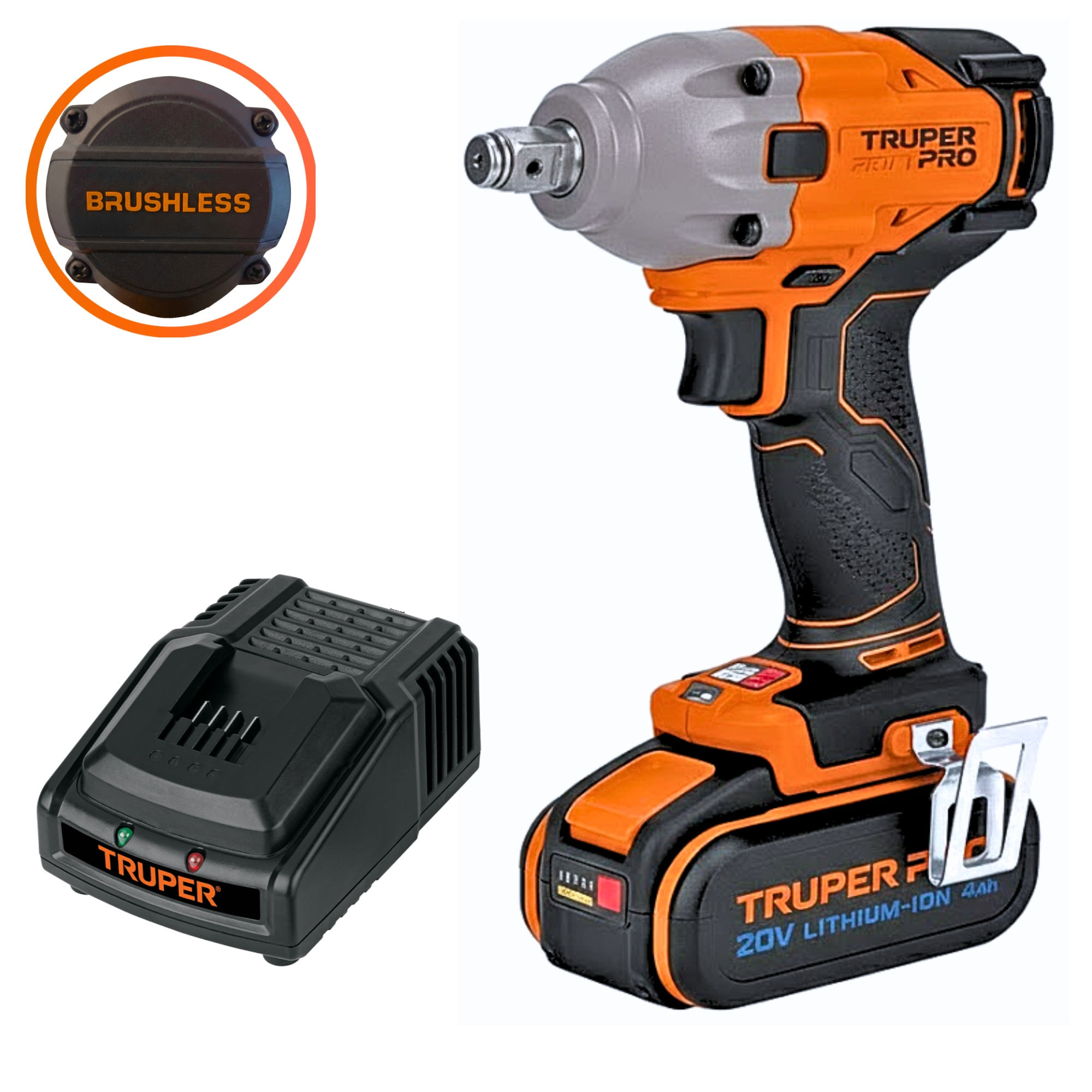 Llave de Impacto Inalámbrica 250Nm 1/2'' 20v Brushless, Batería 4A, 103251 Truper pro