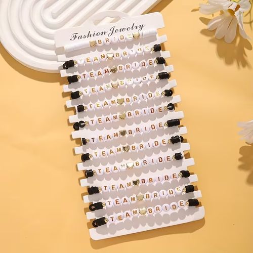 Set x 12 pulseras para novia y el team bride despedida de soltera blanco y negro bride team bride