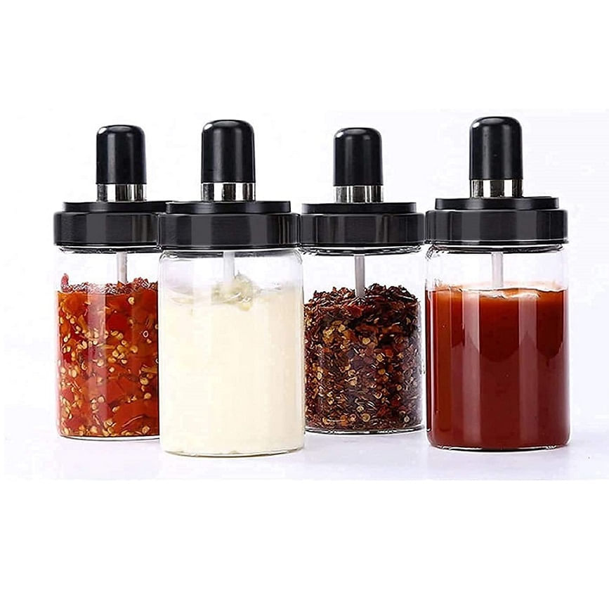 Set de 2 Condimenteros Especieros Frasco de Vidrio con Cuchara