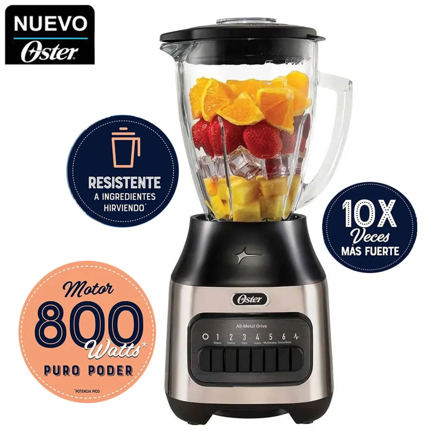 Licuadora con vaso de vidrio con 6 velocidades Oster BLSTPEG-NPB